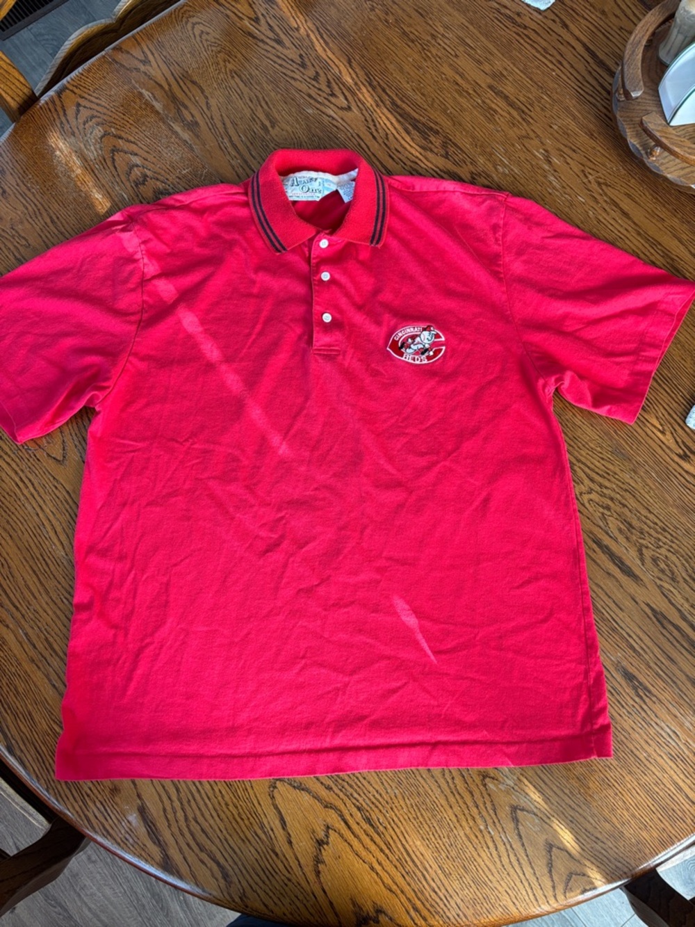 Men's Red Polo with Contrast-Trim Collar and Cincinnati Reds Chest Patch